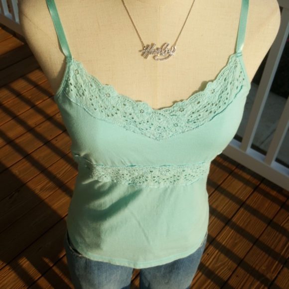 OLD NAVY ♡ Gorgeous Vintage Aqua Perfect Fit Lacey Cami Bralette Babydoll Top S - Picture 11 of 13